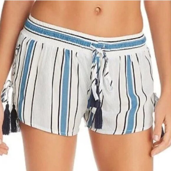 Surf Gypsy Printed Side Lace Up Swim Cover Up Shorts Stripe Beach Blue Sz S - Picture 1 of 5